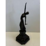 Art deco style bronze statuette of Isadora Duncan, with Marble base circa 1890-1900, 40cm tall and