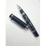 Fuliwen Japanese FOUNTAIN PEN in black and silver. Has a map of the world embossed in silver metal