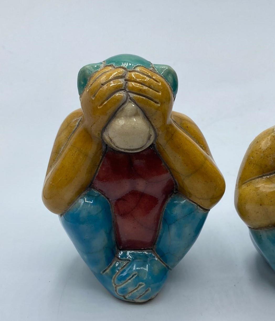 3x vintage ceramic monkeys, See no evil-Hear no evil-Speak no evil, 9cm tall - Image 5 of 5