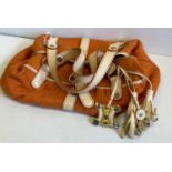 An canvas orange and cream coloured leather Celine handbag, 38cmx23cm