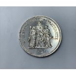 Silver 50 francs coin 1975. Large coin with clear detail. Extra fine / brilliant condition. All