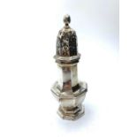 Antique Silver SUGAR SHAKER, having sifter top in dome form with twist finial. Hallmark for Synyer &
