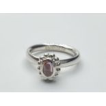 Sterling Silver pink stone set ring size K