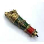 RUSSIAN LATE 19TH CENTURY SILVER BEAR'S HEAD CANE HANDLE WITH JADE (NEPHRITE) AND RUBY DECORATED