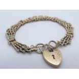 Vintage 9ct gold gate style bracelet with heart padlock, weight 16.4g and 18cm long