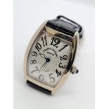 Franck Muller 18K White Gold Geneve Tank Style watch with Leather Strap.