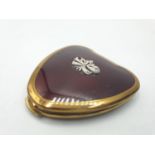 Vintage Kigu Cherie heart shaped compact. Rare enamelled example having marcasite feature to lid.