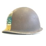 WW2 Normandy Relic US Fixed Bale M1 helmet with post War memorial painting