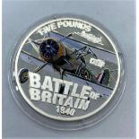 Battle of Britain Silver £5 Coin Commemorating the 70th Anniversary in 2010, Coloured side showing