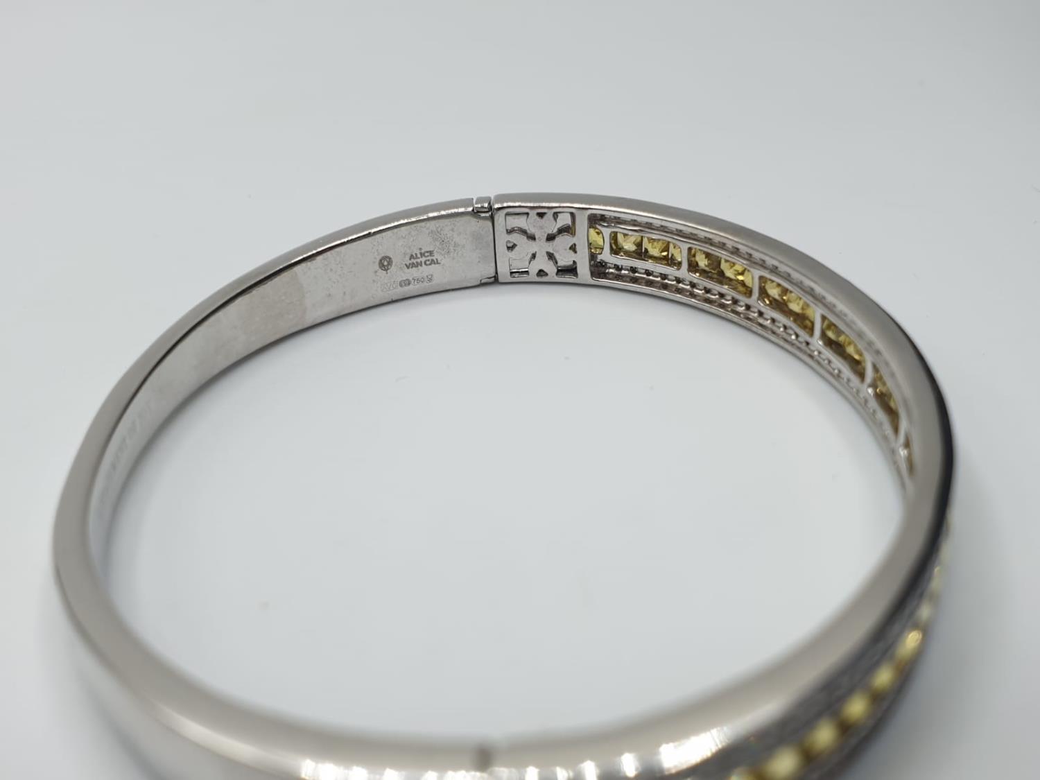 18ct White Gold Hinged Bangle with Channel Set Diamond ( 0.90ct) and Yellow Sapphire Designed by - Image 3 of 5