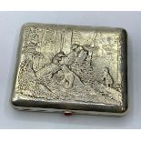 19TH CENTURY WHITE METAL RUSSIAN CIGARETTE CASE WITH BEARS IN THE FOREST MOTIF, 161.2G WEIGHT 10.