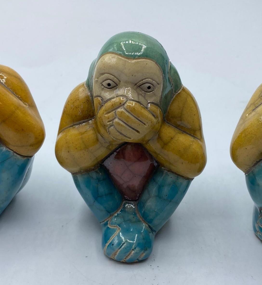 3x vintage ceramic monkeys, See no evil-Hear no evil-Speak no evil, 9cm tall - Image 4 of 5