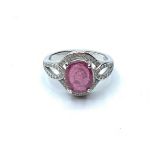 925 Sterling Silver Large Ruby and White Stone Ring, Size P.