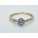 9CT Y/G DIAMOND SET CLUSTER RING, WEIGHT 1g AND SIZE M1/2