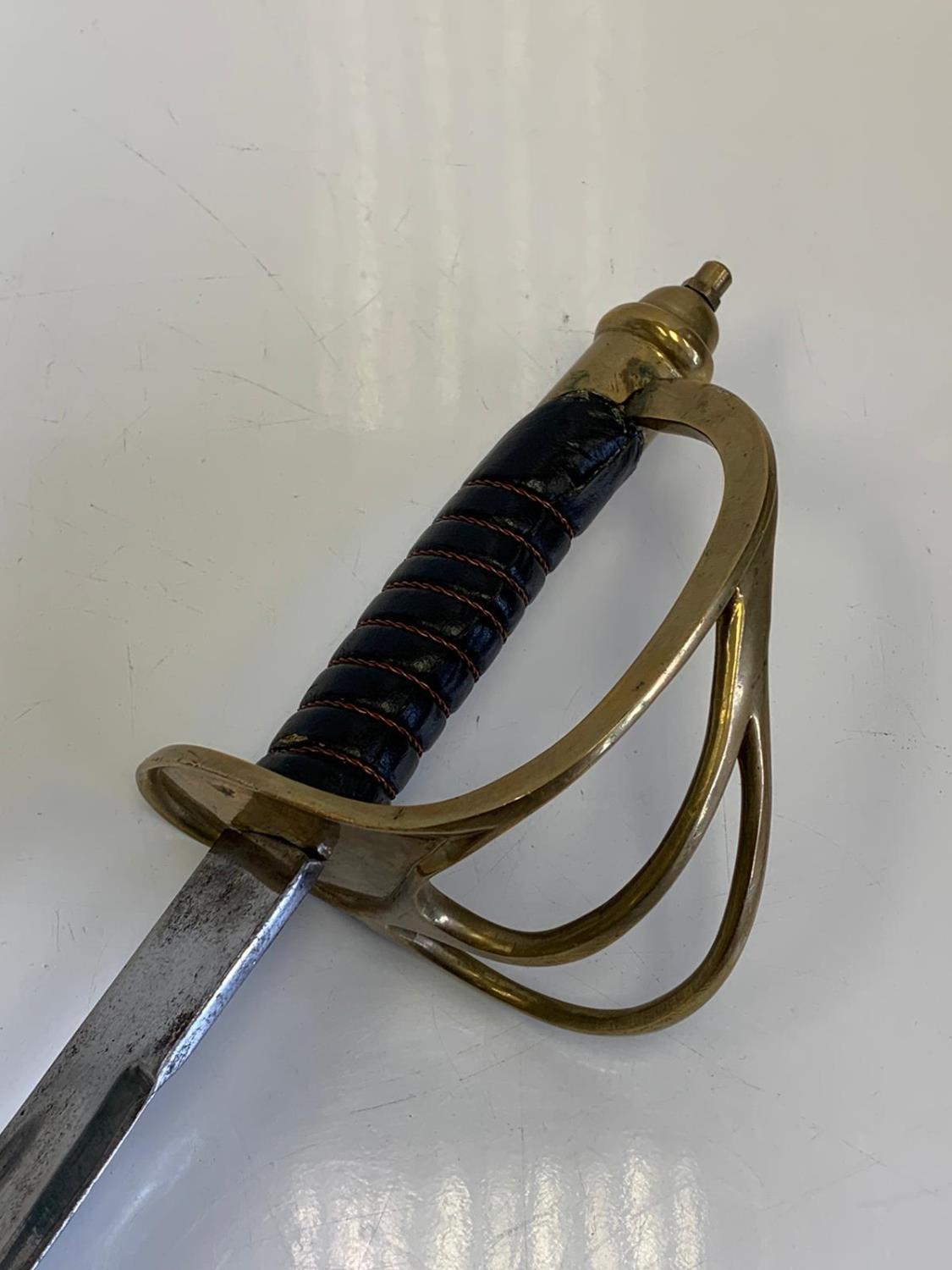 Antique sabre sword for light cavalry officer with leather bound handle and brass hilt - Image 2 of 5