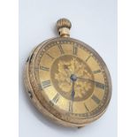 14ct ladies pocket watch, jump ring missing. Ornate face and casing circa. 1920s, weight 27g full