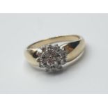 14ct yellow gold diamond cluster ring. weight 3g with 0.20ct diamonds size K