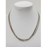 Silver 3 row NECKLACE. 26.4g 38cm