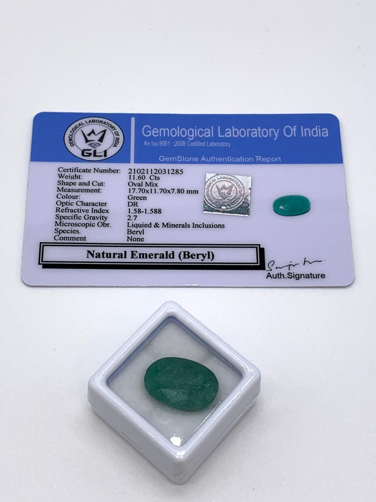 11.60ct Oval Colour Enhanced Emerald Gemstone GLI certified - Image 2 of 2