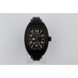 Franck Muller black conquistador king watch, discontinued vanilla scented black rubber strap, no