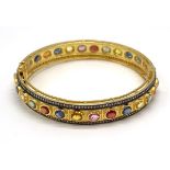 Fabulous Silver Gold Plated Bracelet with 2.10ct Rose cut diamonds, 12.80ct Gemstones - Ruby, Blue