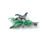 Silver and enamel bird BROOCH. 5.3g. 4cm width