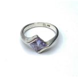 Silver CROSSOVER RING, square stone. 2.8g Size K