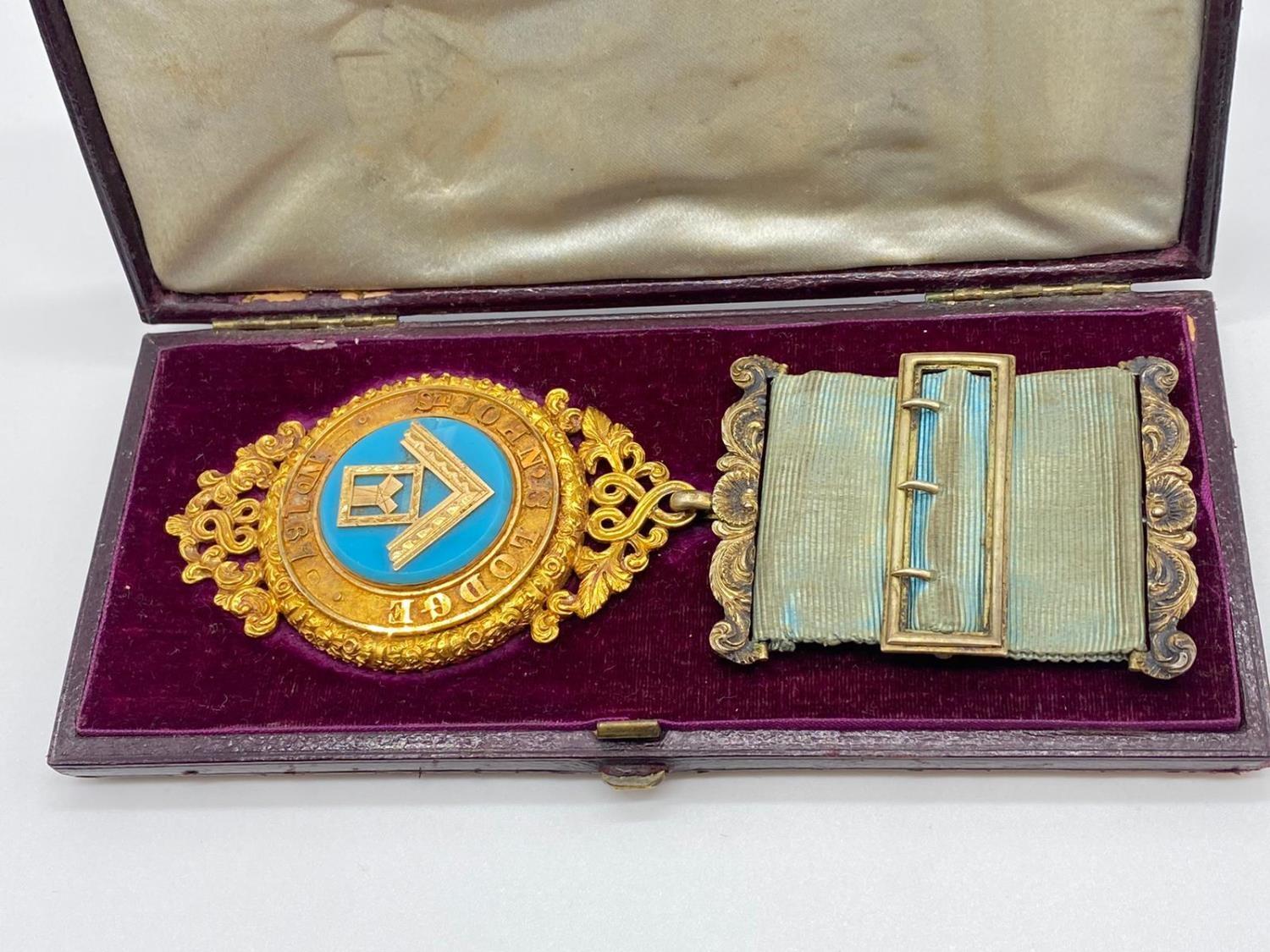 18ct gold Masonic jewel dated 1865 from the St's John lodge Hampstead number 167, weight 62.3g total - Image 4 of 8
