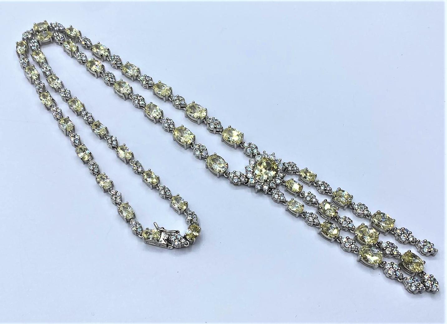 Silver heavy NECKLACE with white and yellow stones. 45.78g 40cm.