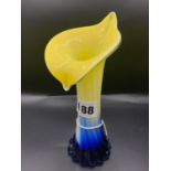 Twist stem yellow and blue glass VASE. Height 21cm.