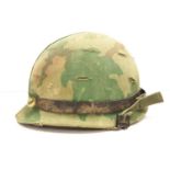 Vietnam War Era US M1 Helmet with fibre liner and ?Mitchel? Reversible Camouflage Cover.