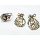 Silver Unicorn EARRINGS with matching RING. 10.7g. Size S.