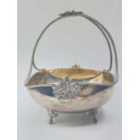 White metal continental footed dish with handle. 233g