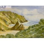Coastal view in watercolour by G. Thomas, size 59x47cm