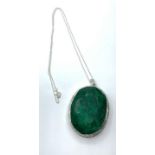 78g Emerald Gemstone Pendant in Sterling silver with emerald weight over 200cts, length 46cm,