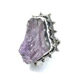 Raw Amethyst rough Gemstone ring, Gross weight 22 grams in sterling silver with gemstone weighing