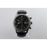 IWC Chronograph watch custom diamond bezel and black leather strap, no box/papers, in good working