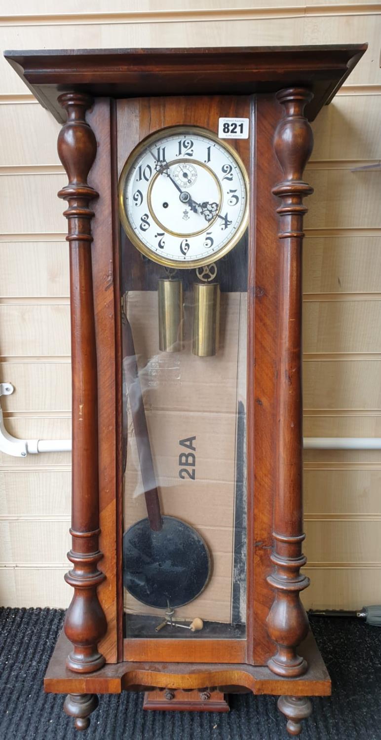 Vintage wall hanging hall clock with pendulum H95 x W42cm approx