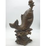 Chinese KOI CARP BRONZE STATUE. 40cm tall. 3.7kg.