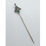 Antique 18ct golf Christmas STICKPIN with semi precious stones.