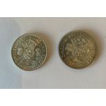 2x Uncirulated florins from WW2, George VI, 1X 1942, 1X 1943, Condition Perfect with no 'spotting'