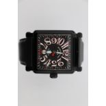 Franck Muller black Cortez king watch, black vanilla scented strap squared face, no box/papers, good