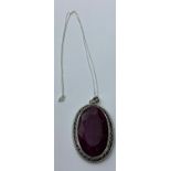 54grams Ruby Gemstone Pendant, approx weight of ruby 150cts + set in sterling silver, chain length