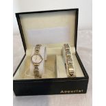 Accurist Ladies Wristwatch and Bracelet Set. Finished in Brushed Stainless Steel and Gold Tone.