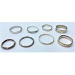 Assortment of 8 x silver BAND RINGS. 20g.