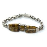 SILVER TIGERS EYE SET BRACELET, WEIGHT 44.5G