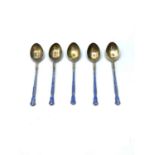 5x silver and enamel teaspoons hallmarked 1927 Birmingham by Henry Clifford Davies, total 43.4g