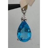 silver pendant with natural topaz and cz; 1.9g