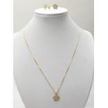 Gold plated silver set of PENDANT and matching EARRINGS. 3.7g 40cm chain.