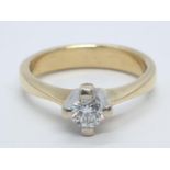 18CT Y/G DIAMOND SOLITAIRE RING, WEIGHT 4.8G AND 0.35CT DIAMOND APPROX SIZE N1/2